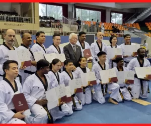 Mestres brasileiros de Taekwondo viajam para a Coreia para cursos, exames de graduação e participação no World Taekwondo Hanmadang 2023.